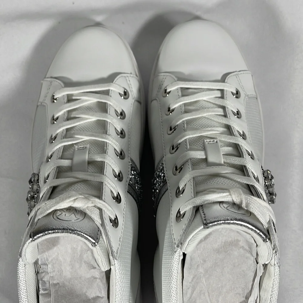 Michel Kors Chapman Mid Optic White Leather/Round Encased Stones Size 8M - Picture 8 of 11